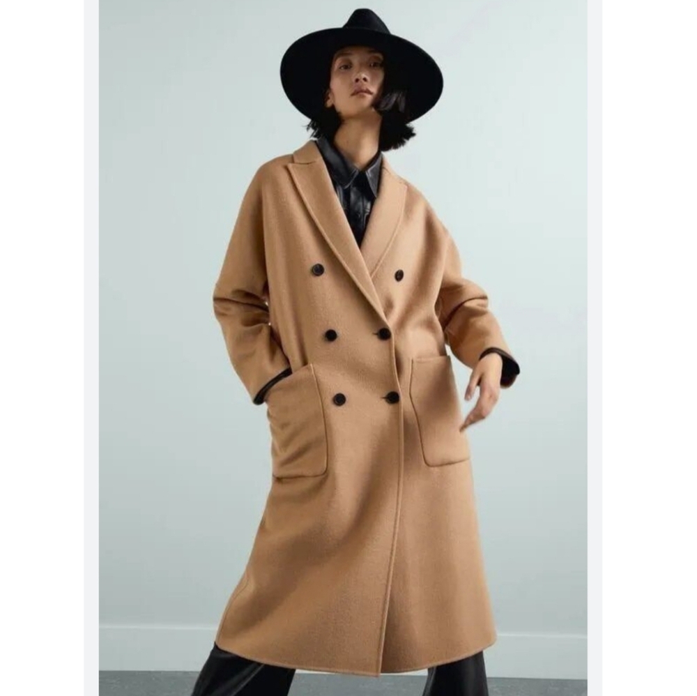 Zara Double Breasted Oversized Camel Coat Size L - Picture 8 of 8